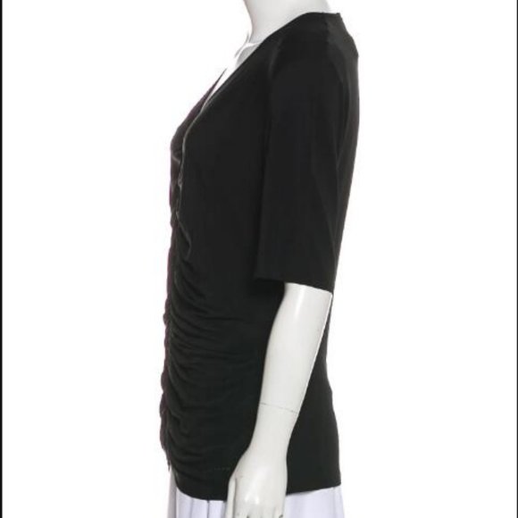 Authentic BURBERRY LONDON Ruched V-Neck BLACK Top - Picture 2 of 6